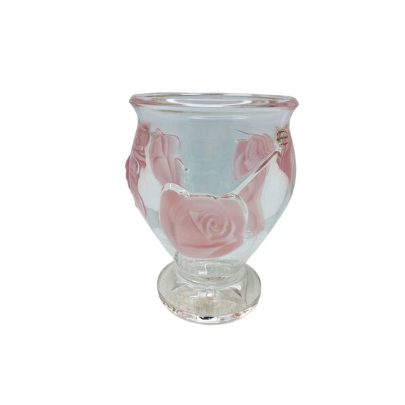Vintage Teleflora Gifts Heavy Glass Flower Vase Featuring 3D Frosted Pink Rose D - Picture 8 of 13